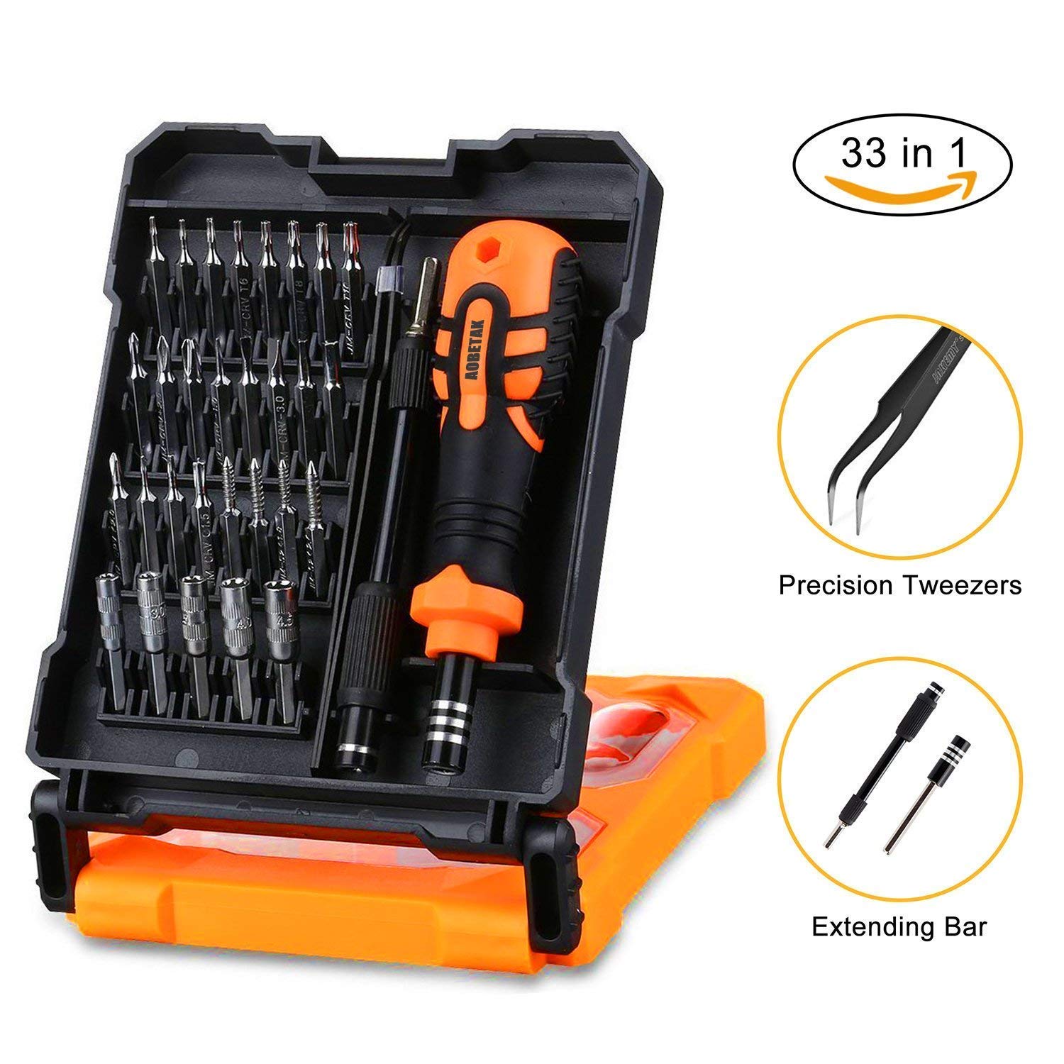 Precision Screwdriver Set, AOBETAK 33 in 1 Magnetic Repair Tool Kit Include Ratchet/Hex/Star Torx/Pentalobe/Nut Drivers Sets with Portable Case for PC Mac iPhone Watch Glasses and Other Electronics