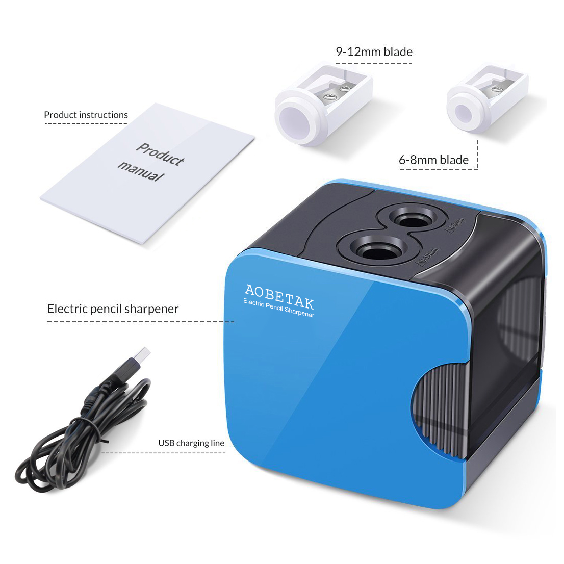 AOBETAK Electric Pencil Sharpeners with Container, USB and Battery Operated, Heavy Duty Electronic Automatic Pencil Sharpener For Colored Pencil and No.2