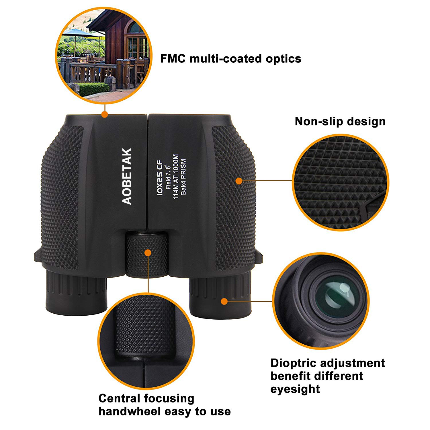 AOBETAK Compact Binoculars for Adults, 10x25 Pocket Size Mini Waterproof Binoculars with Powerful Folding, Small Lightweight Telescope with Cleaning Cloth and Carry Case for Adults Kids Bird Watching
