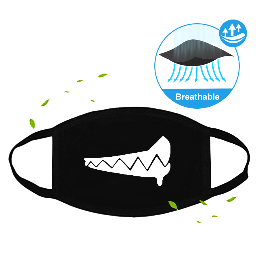 AOBETAK Cotton Face Mouth Mask, 5pcs Fashion Cute Bear Teeth Star Pattern Mouth Cover, Washable Earloop Mouth Masks Unisex Outdoor Sport Travel Cycling for Kids Adults Black