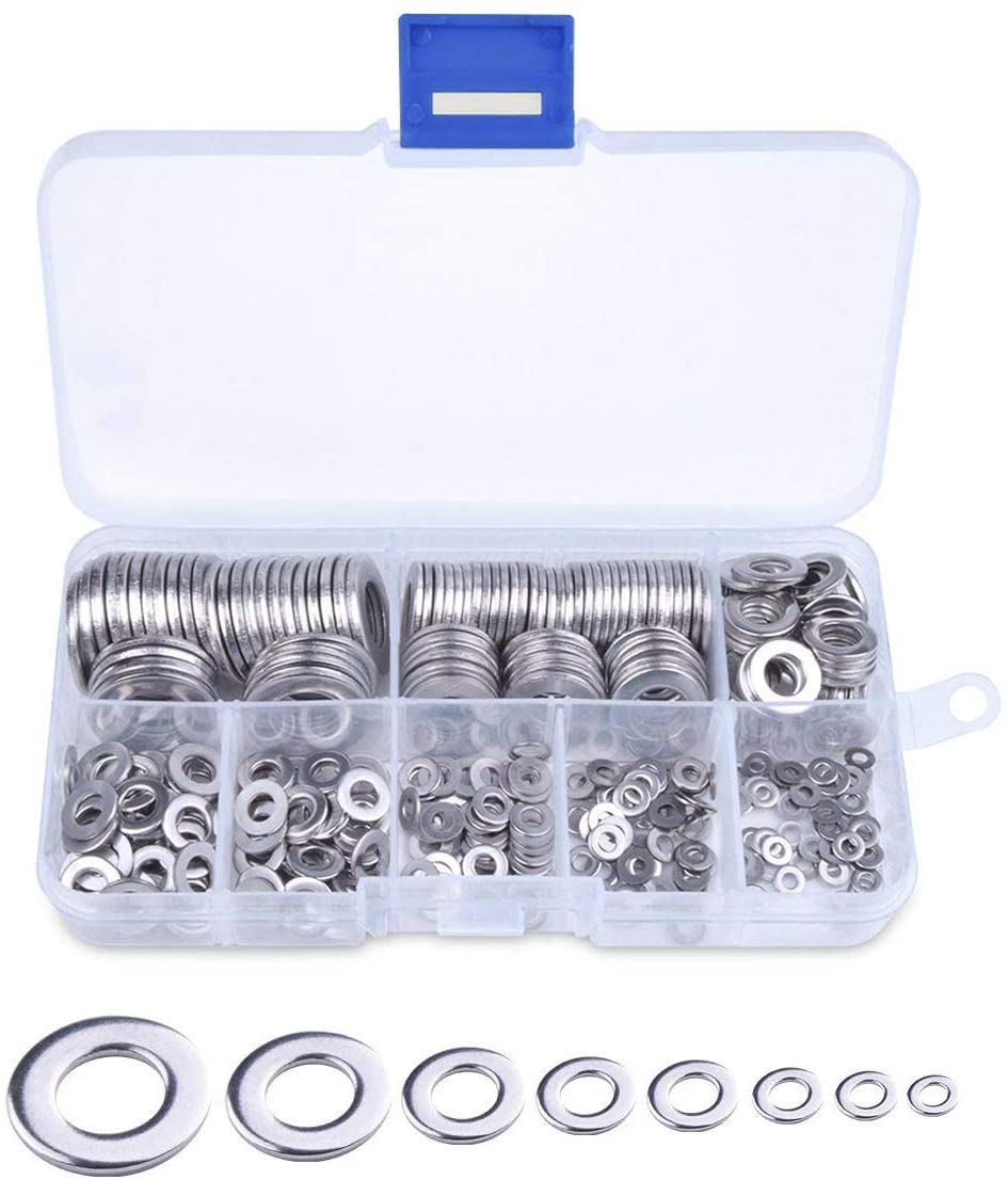 Tap Washers Kit, AOBETAK 8 Size Penny Assorted Stainless Steel Repair Washers, 360 PCS O Ring Washers Set, Flat Plumbing and Locking Washers (M2 M2.5 M3 M4 M5 M6 M8 M10)