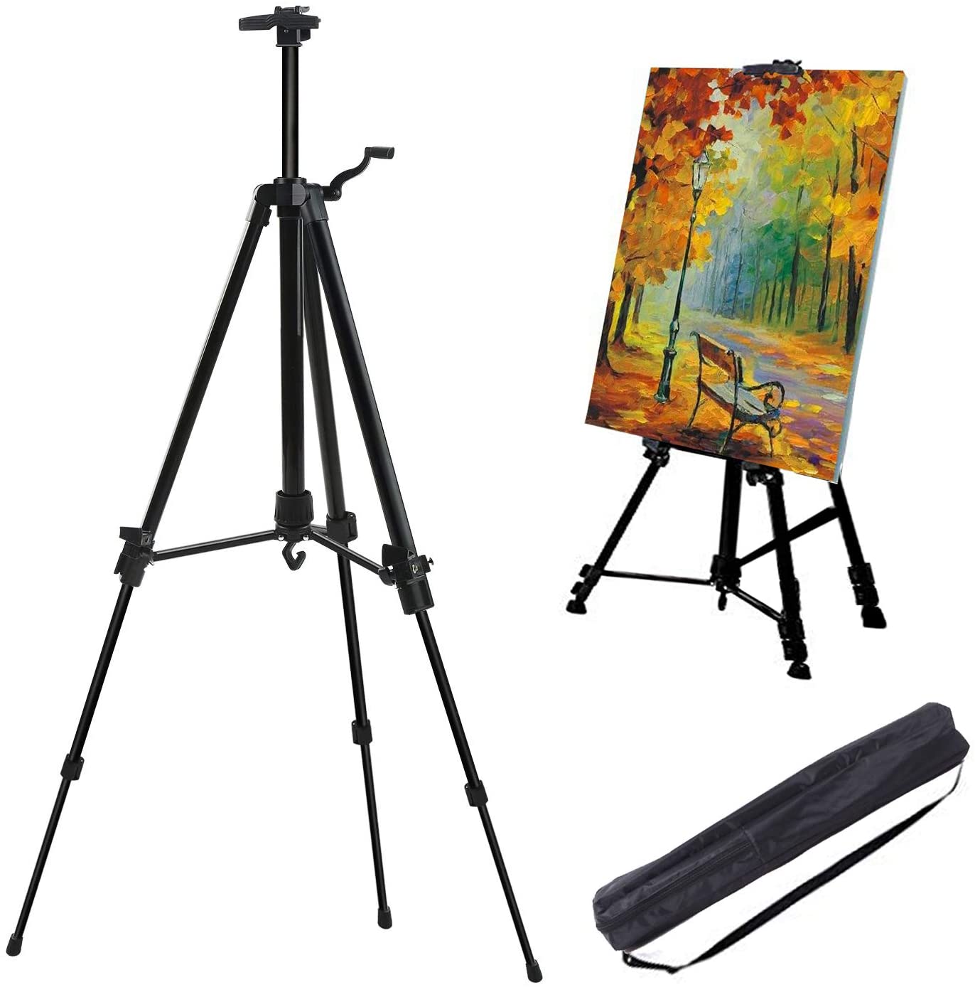 Display Easel Stand for Art Artist,Adjustable 52-162 cm,with Carry Bag, AOBETAK Aluminum Small Portable Easels for Picture/Poster/Wedding, for Artists Kids Adults Sketching Painting, Black