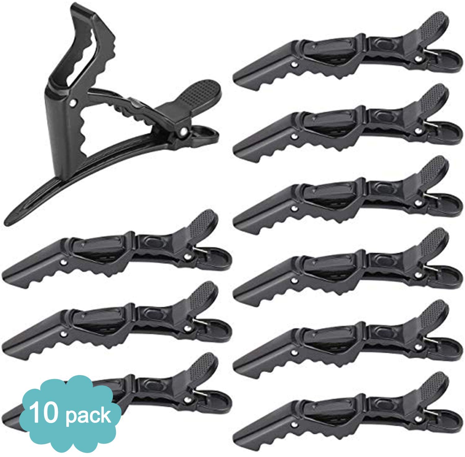 Sectioning Clips Hairdressing 10pcs,AOBETAK Crocodile Plastic Hair Clamp Barrettes with Nonslip Grip and Wide Teeth for Women And Girls, for Thick Hair Dressing Styling Salon Section, Black