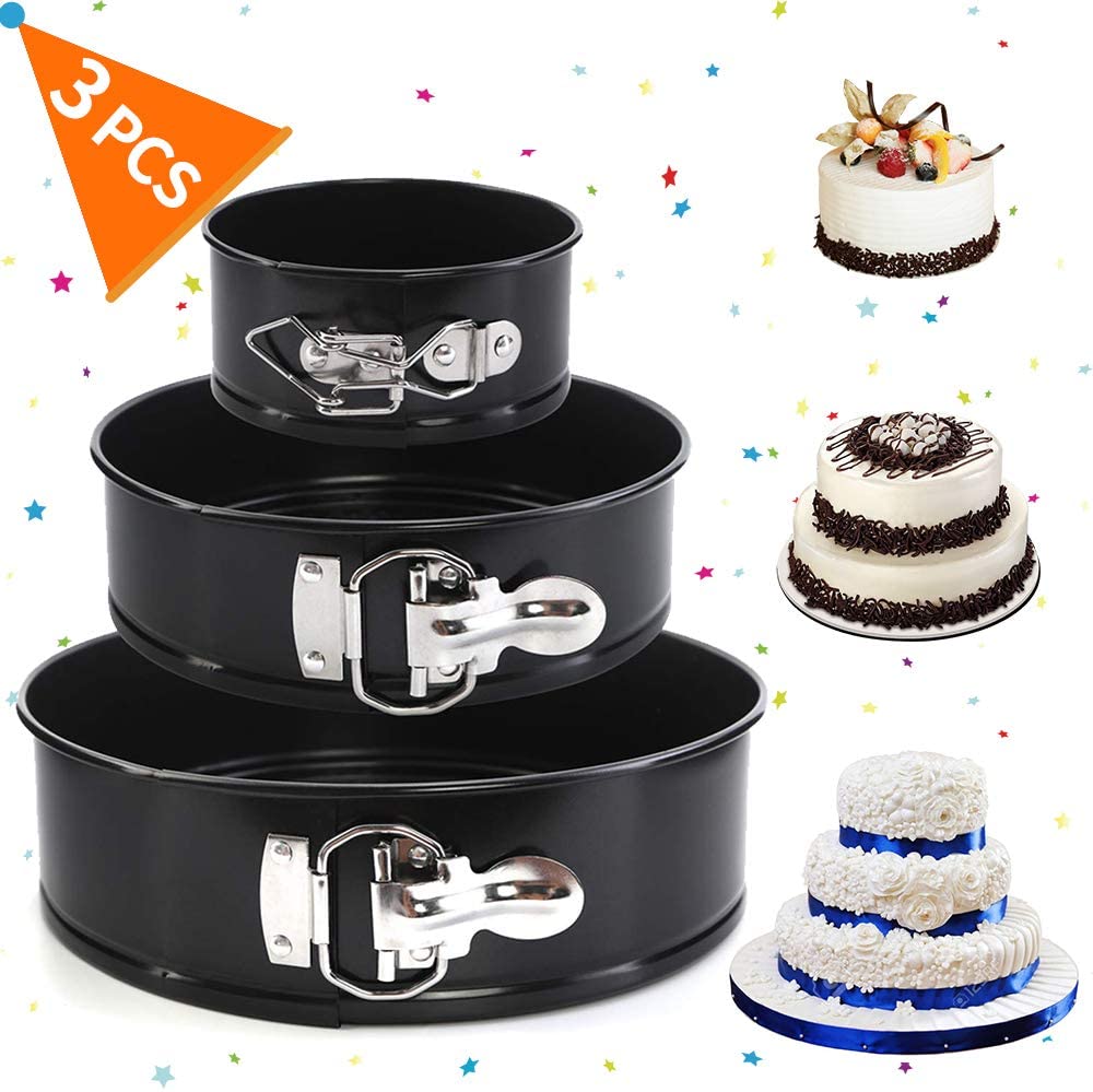 Springform Cake Tins Sets, AOBETAK Nonstick & Leakproof Set of 3 (4"/7"/9") Round Cake Tin, Baking Pan with Removable Loose Base, Ideal for Cheesecakes and Sponges; Black,4 Inch/ 7 Inch/ 9 Inch