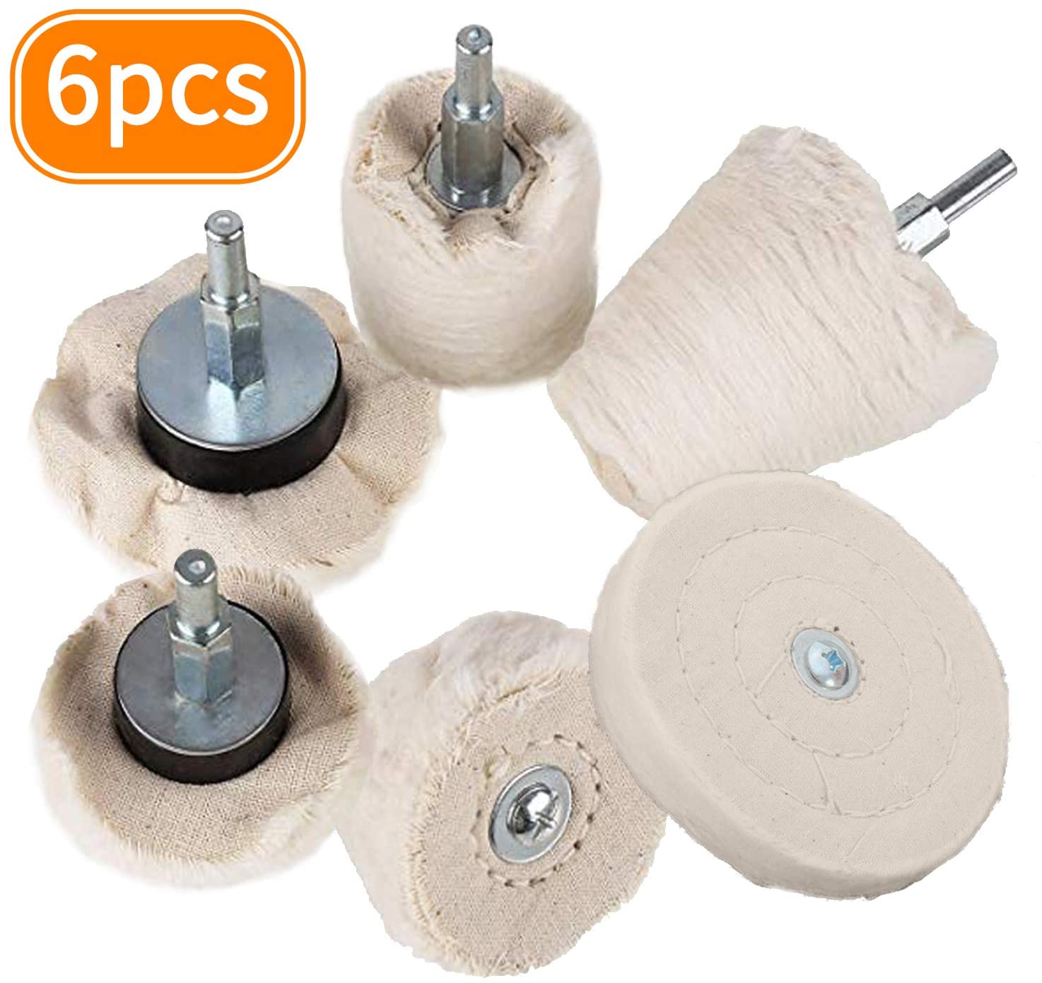 Buffing Wheel for Drill,AOBETAK 6PCS Polishing Compound Pads with 1/4" Handle for Grinder Polisher Tool,Drill Buffer Pad Kit for Car,Metal,Stainless Steel,Machine,Wood,Plastic etc