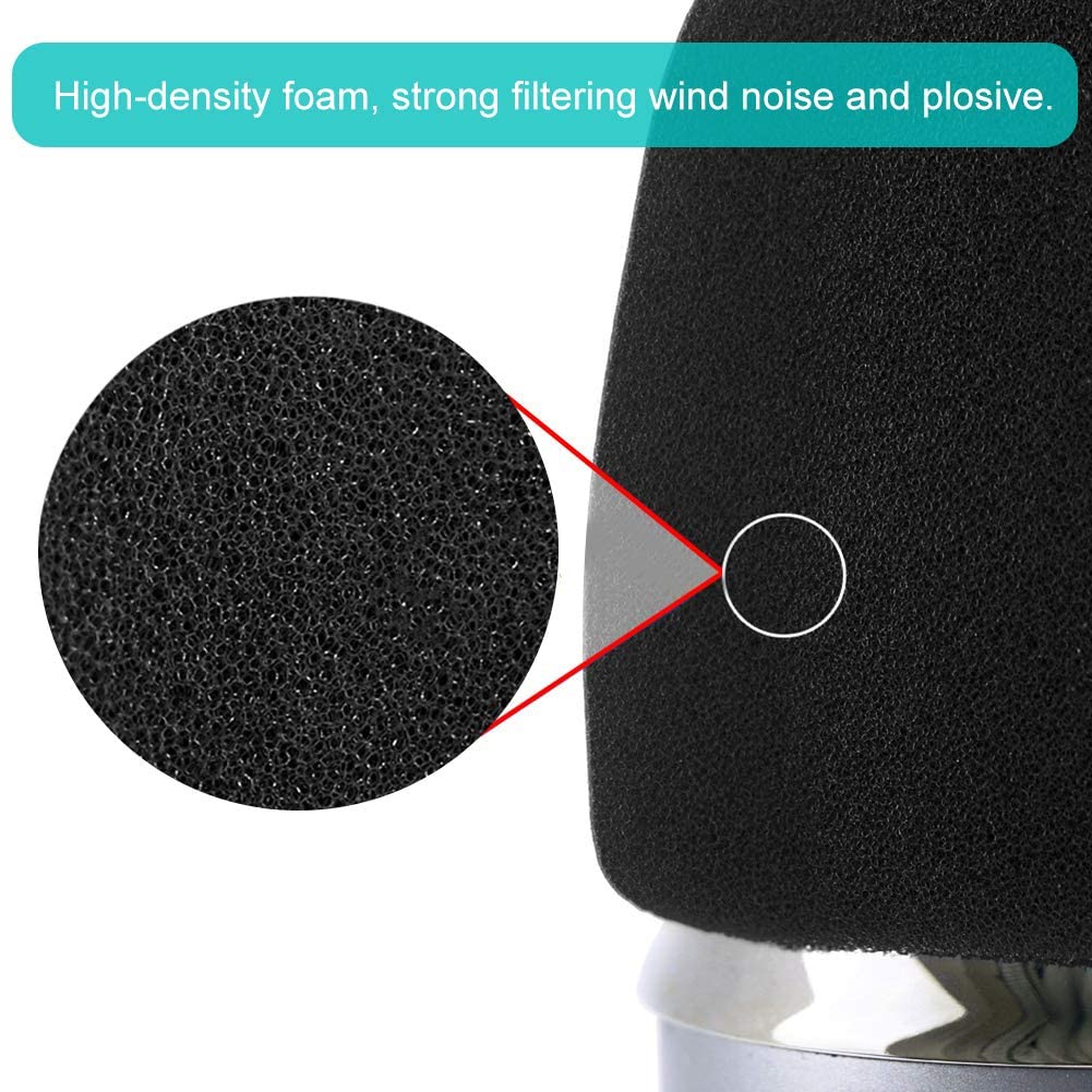 Mic Cover Foam,AOBETAK Large Microphone Pop Filter Foam Windshield for Blue Yeti, Yeti Pro Condenser Microphone, Black